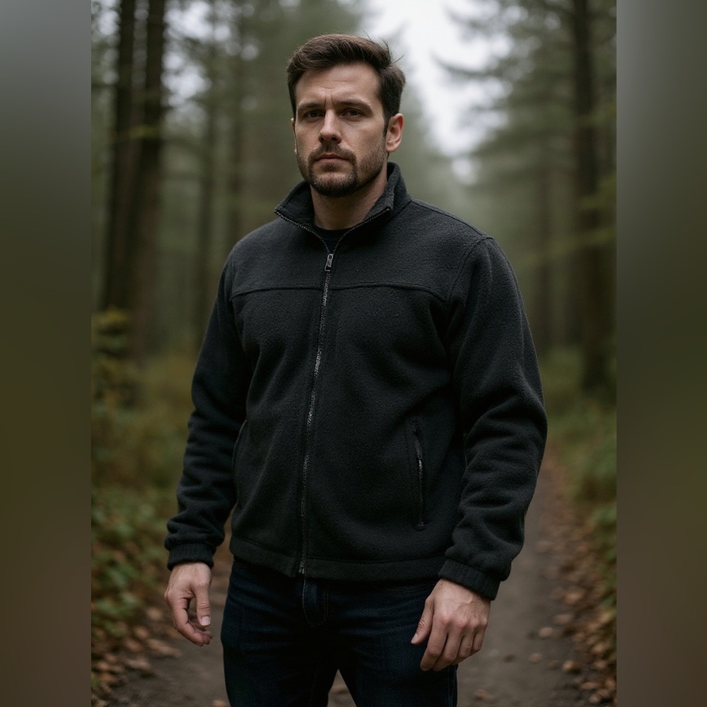 Mens Iceburg full front zip fleece black sweatshirt jacket LARGE pocket highneck